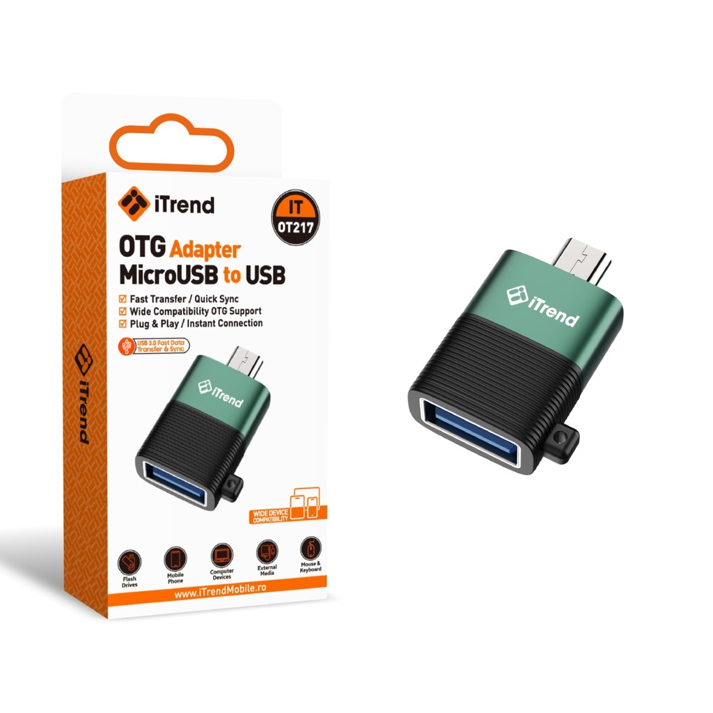 [OT217-GR] OTG Adapter, Micro-USB to USB-A, 20cm, Black/GREEN (OT217)