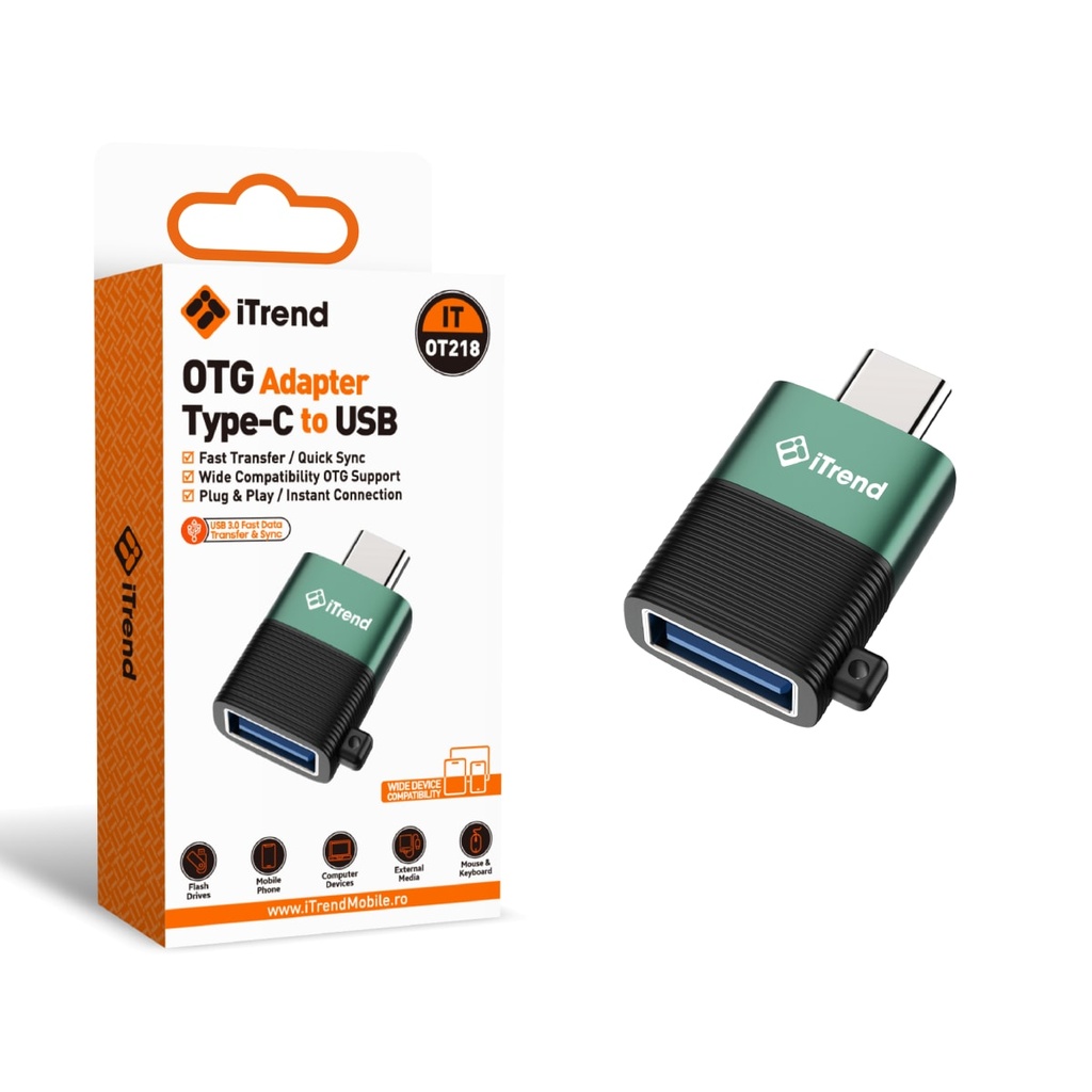 [OT218-GR] OTG Adapter, USB-C to USB-A, 20cm, Black/GREEN (OT218)