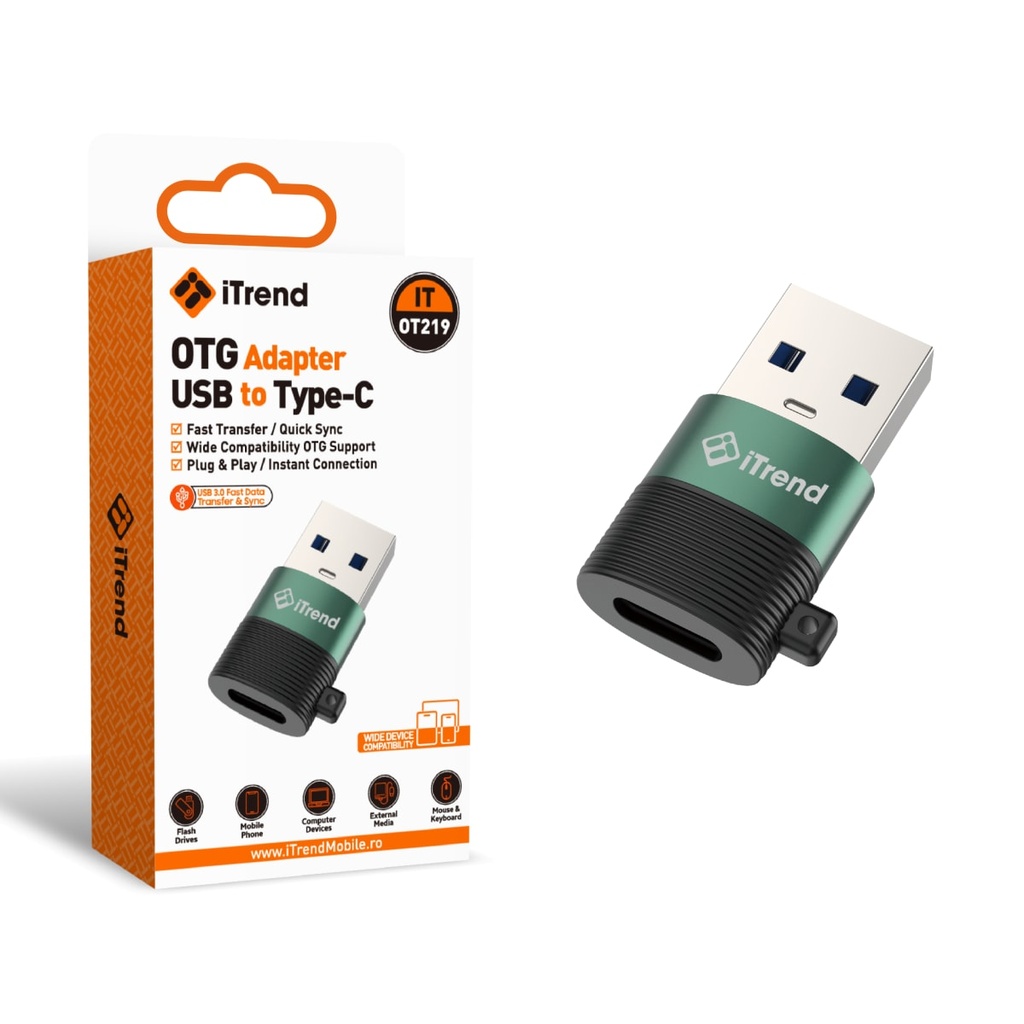 [OT219-GR] Adaptor OTG, USB-A la USB-C, 20cm, Negru/VERDE (OT219)