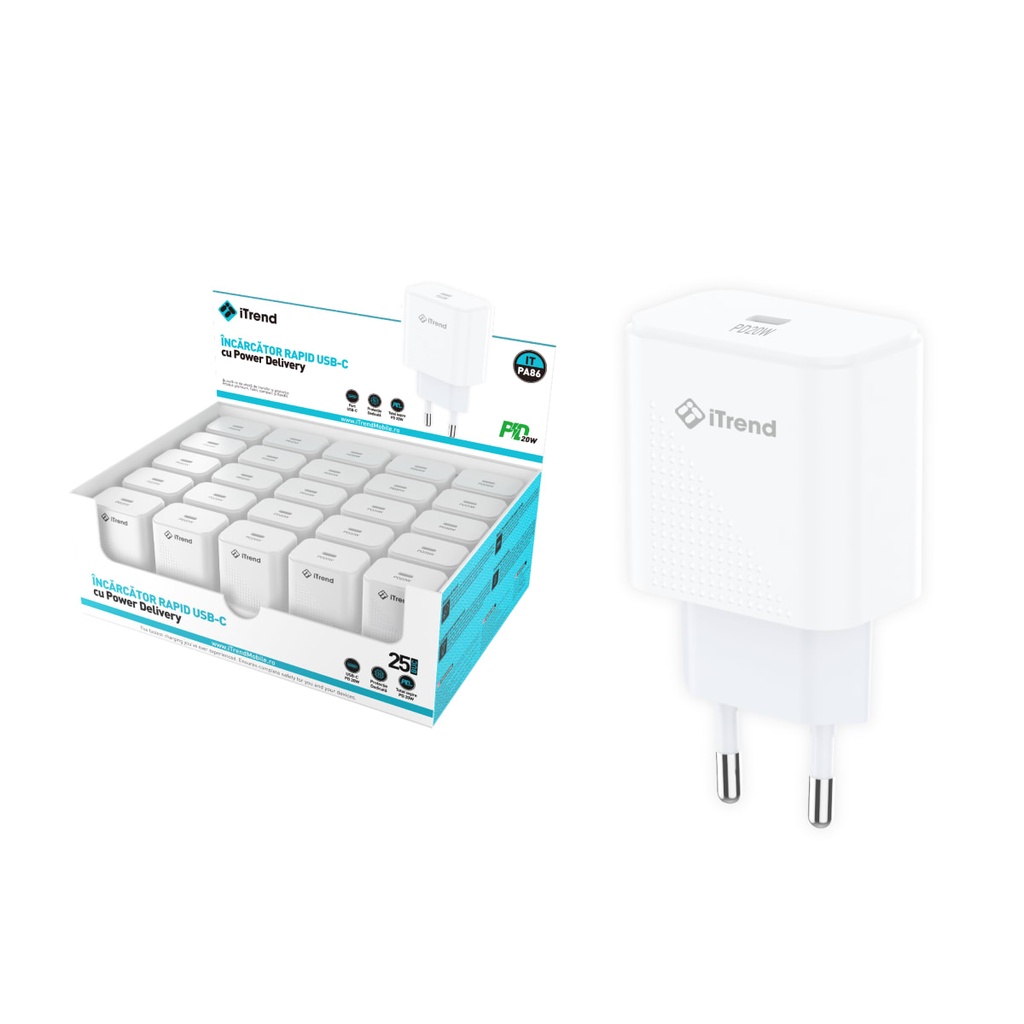Incarcator Retea, 20W, 1xUSB-C, PD, ALB (PA86)