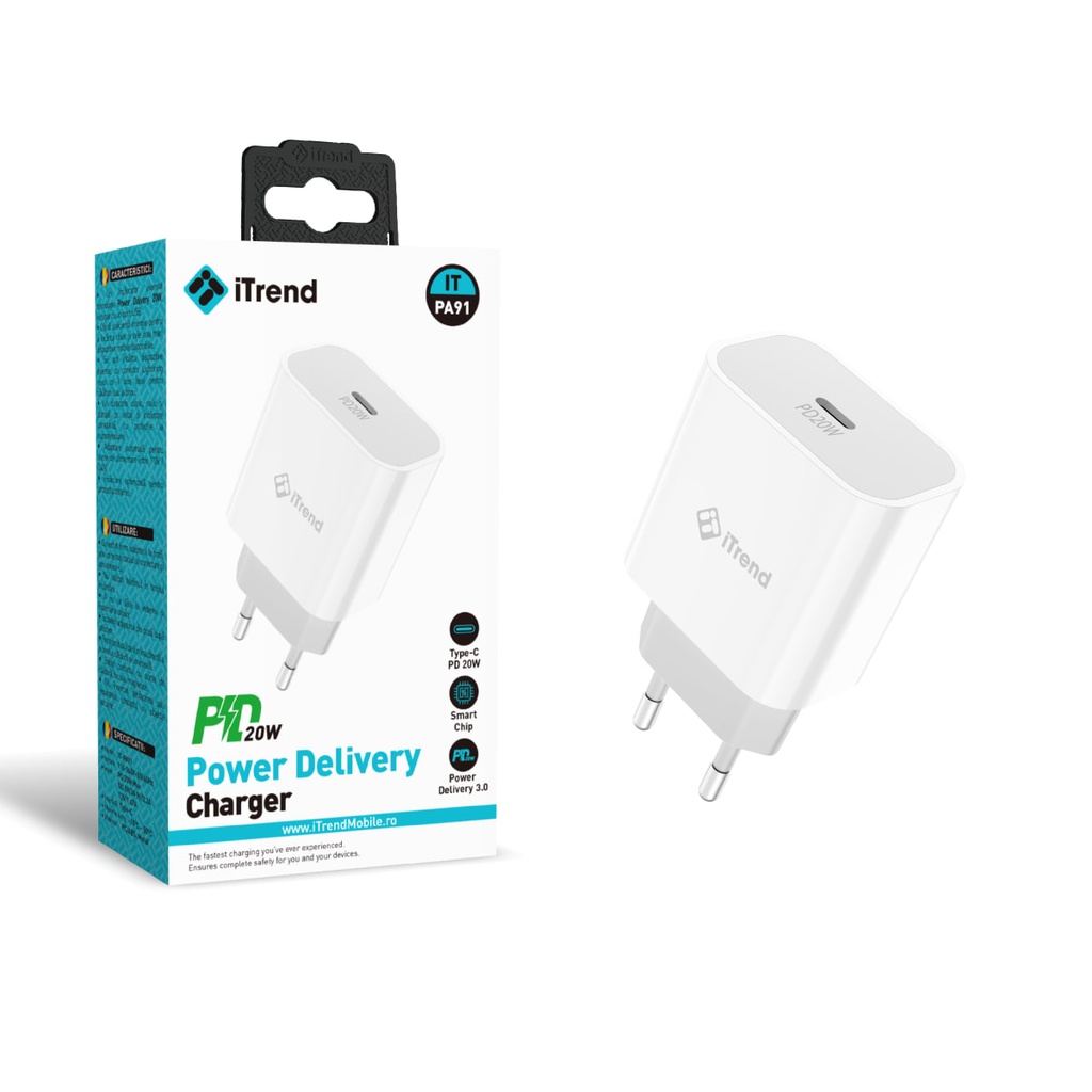 Incarcator Retea, 20W, 1xUSB-C, PD, ALB (PA91)