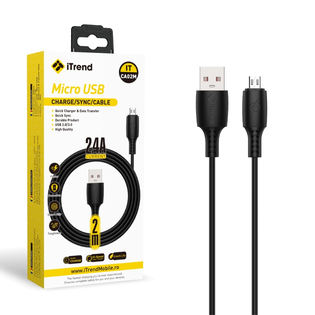 [CA02M-BK] Cablu Date si Incarcare, USB-A la Micro-USB, 2m, NEGRU (CA02M)