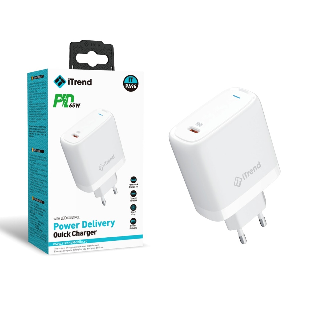 [PA96-WH] Incarcator Retea, 65W, 1xUSB-C, PD, ALB (PA96)