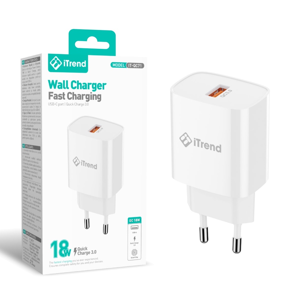 [QC71-WH] Incarcator Retea, 18W, 1xUSB-A, QC3.0, ALB (QC71)
