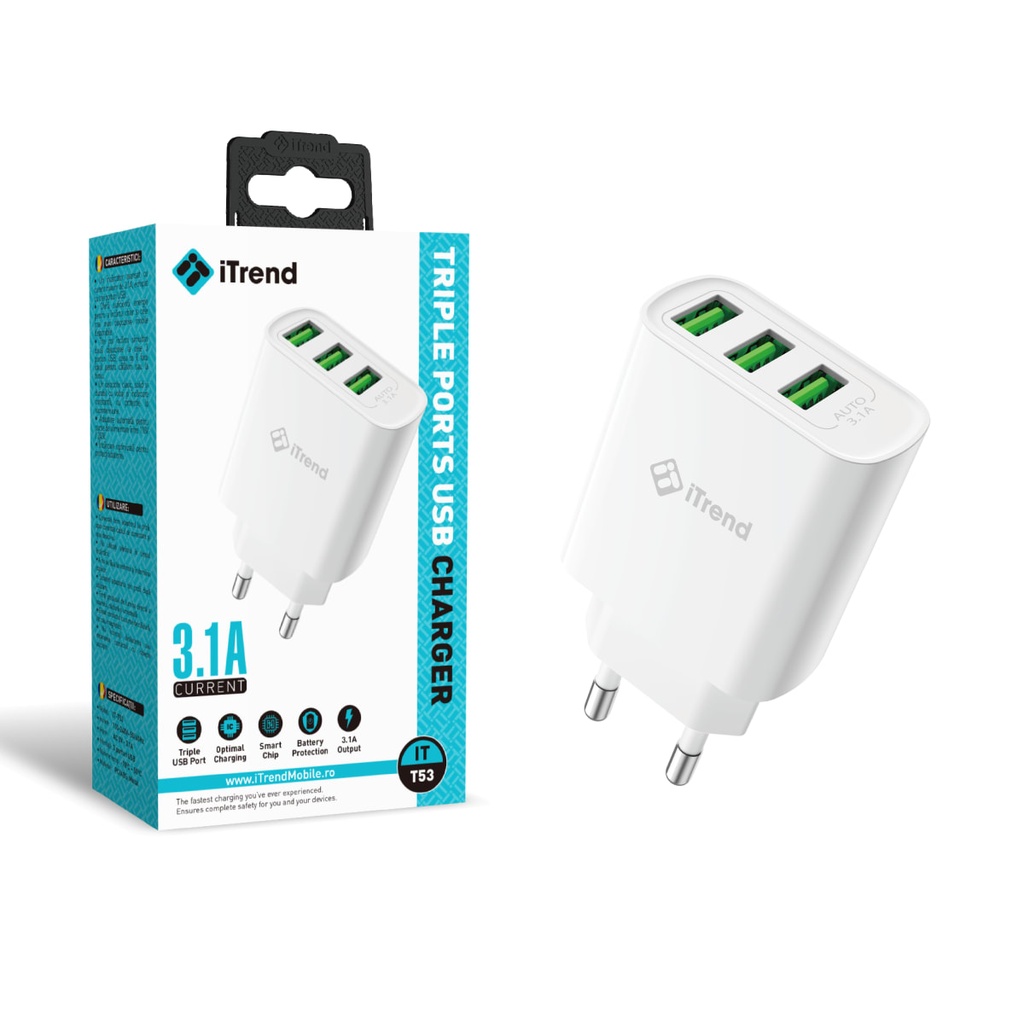 Network Charger, 3.1A, 3xUSB-A, WHITE (T53)