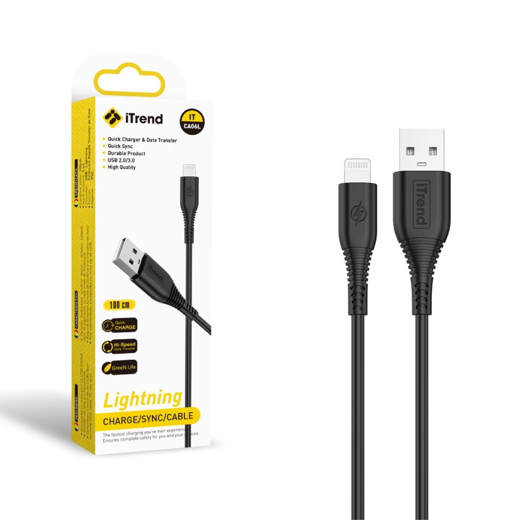 [CA06L-BK] Data and Charging Cable, USB-A to Lightning, 1m, BLACK (CA06L)