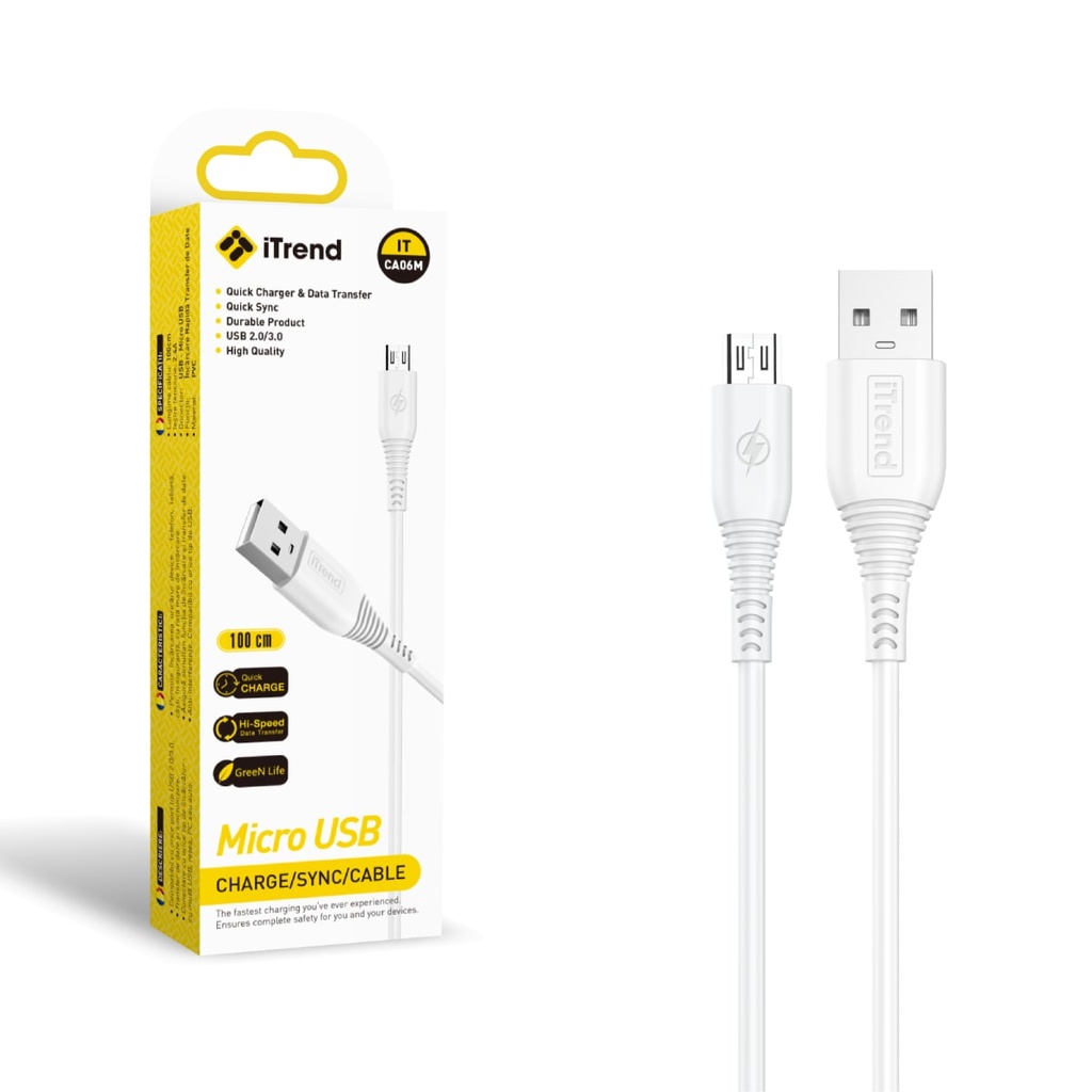 [CA06M-WH] Cablu Date si Incarcare, USB-A la Micro-USB, 1m, ALB (CA06M)