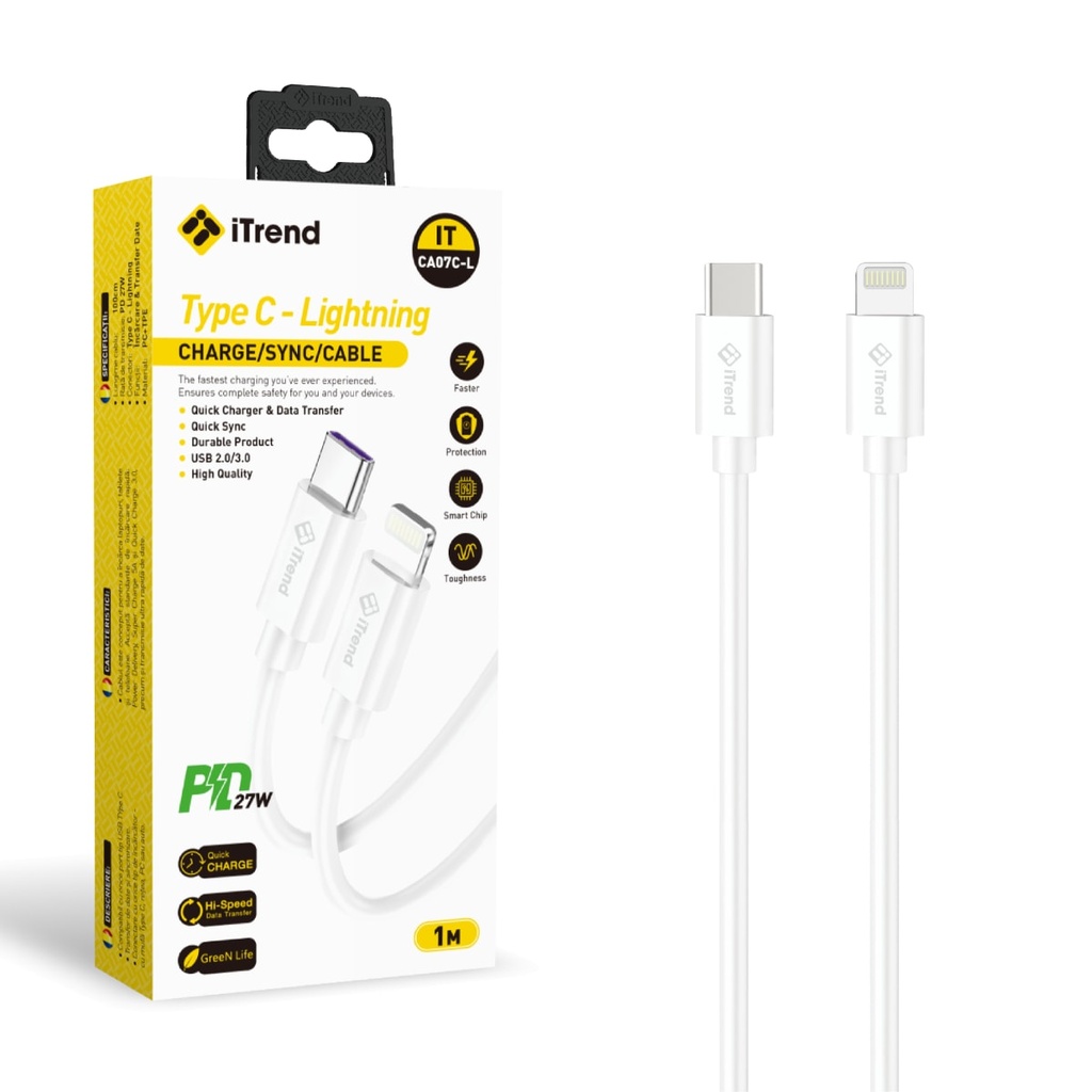 Data and Charging Cable, USB-C to Lightning, 1m, WHITE (CA07C-L)