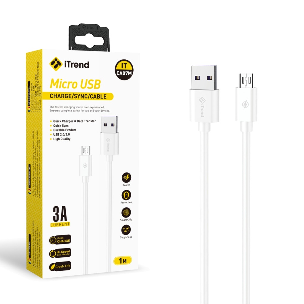 [CA07M-WH] Cablu Date si Incarcare, USB-A la Micro-USB, 1m, ALB (CA07M)