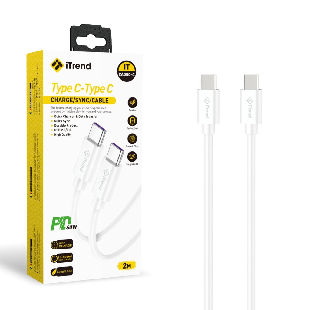 [CA08C-C-WH] Cablu Date si Incarcare, USB-C la USB-C, 2m, ALB (CA08C-C)