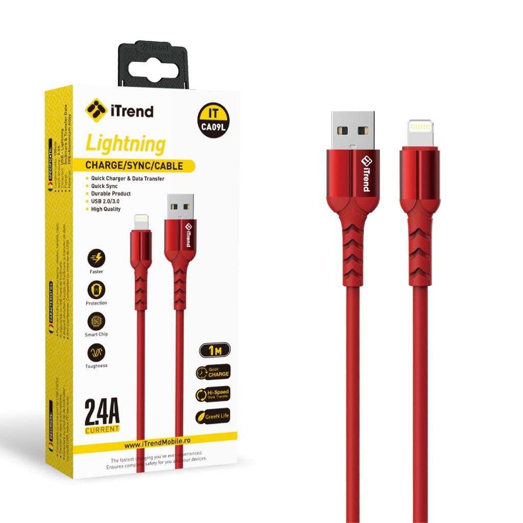 [CA09L-RD] Cablu Date si Incarcare, USB-A la Lightning, 1m, ROSU (CA09L)