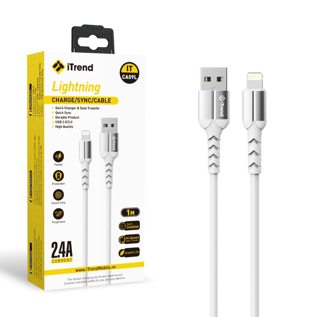 [CA09L-WH] Cablu Date si Incarcare, USB-A la Lightning, 1m, ALB (CA09L)