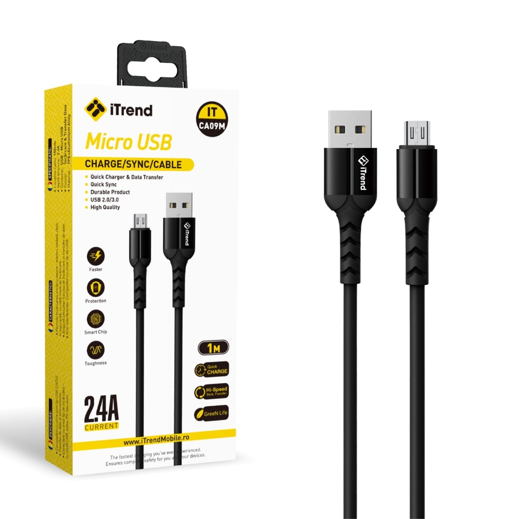 [CA09M-BK] Cablu Date si Incarcare, USB-A la Micro-USB, 1m, NEGRU (CA09M)