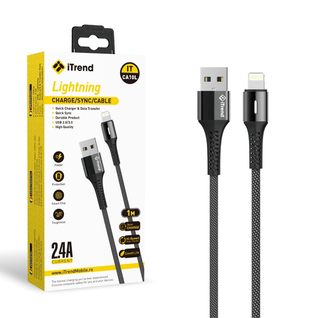 [CA10L-BK] Data and Charging Cable, USB-A to Lightning, 1m, BLACK (CA10L)