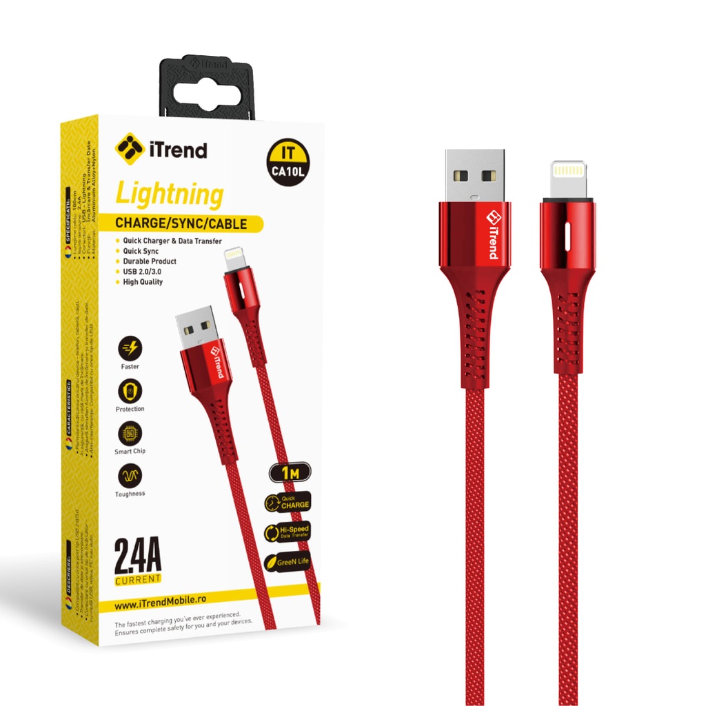 [CA10L-RD] Cablu Date si Incarcare, USB-A la Lightning, 1m, ROSU (CA10L)