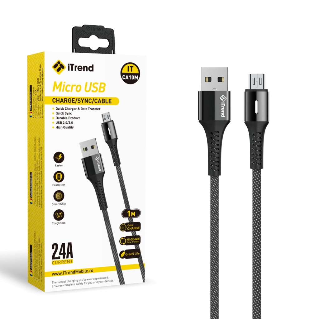 [CA10M-BK] Cablu Date si Incarcare, USB-A la Micro-USB, 1m, NEGRU (CA10M)