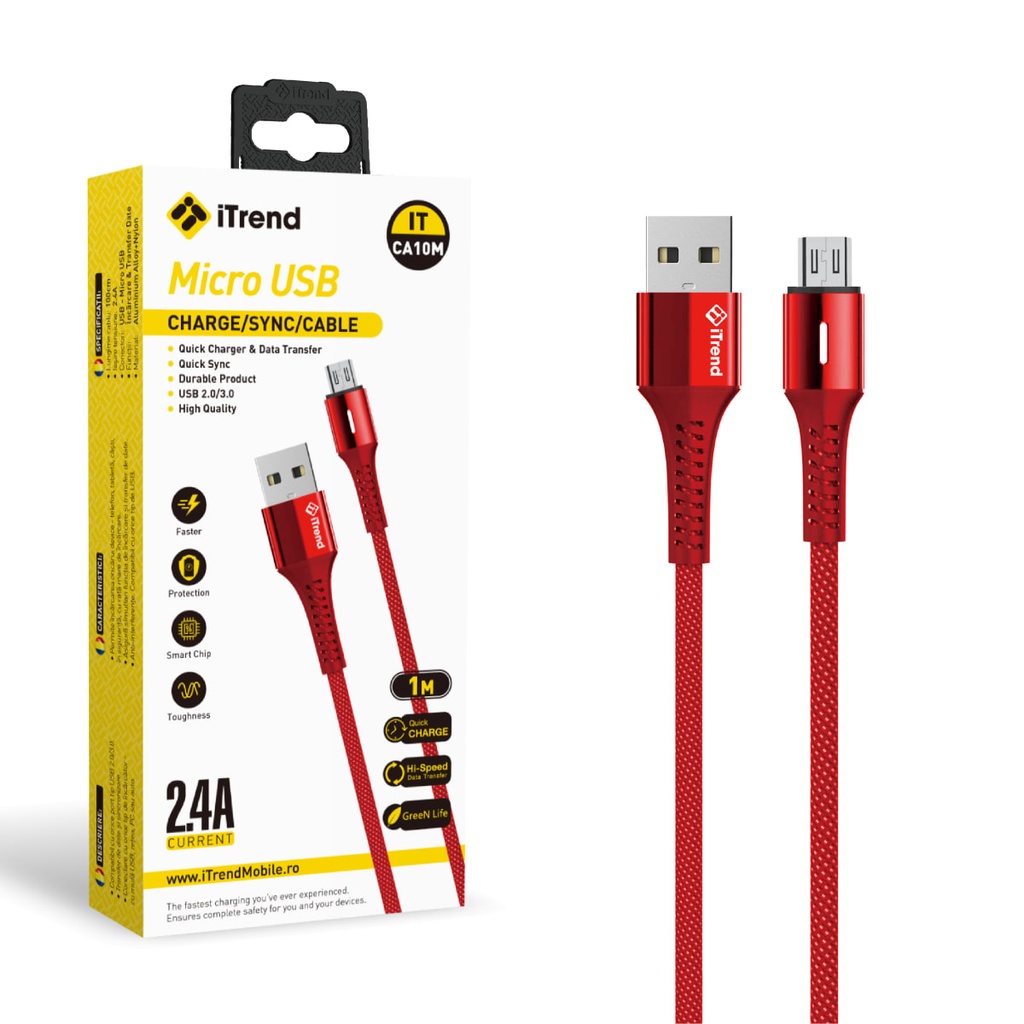 [CA10M-RD] Cablu Date si Incarcare, USB-A la Micro-USB, 1m, ROSU (CA10M)