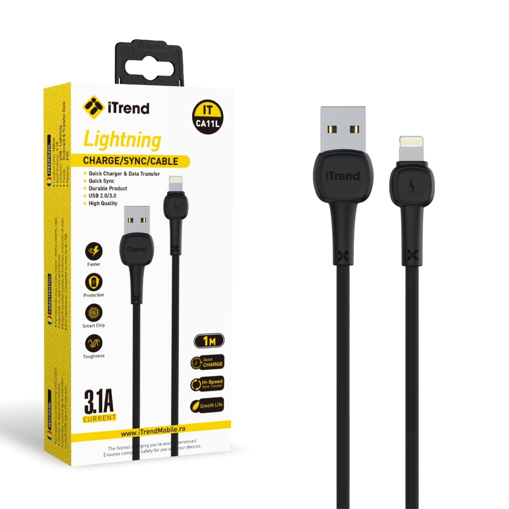 [CA11L-BK] Data and Charging Cable, USB-A to Lightning, 1m, BLACK (CA11L)