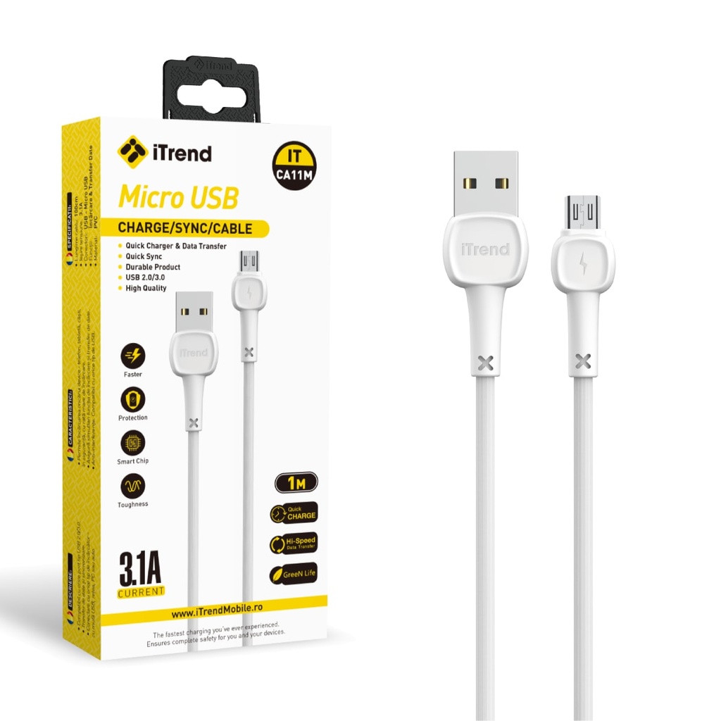 [CA11M-WH] Cablu Date si Incarcare, USB-A la Micro-USB, 1m, ALB (CA11M)