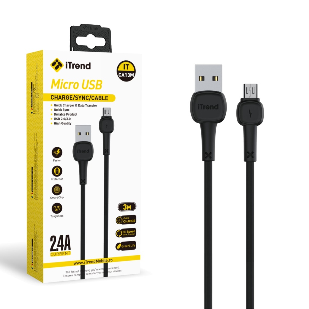 [CA13M-BK] Cablu Date si Incarcare, USB-A la Micro-USB, 3m, NEGRU (CA13M)